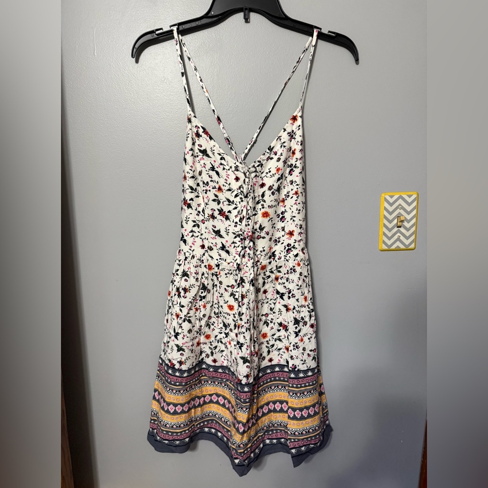 Abercrombie & Fitch White Floral Border-Print Mini Dress
